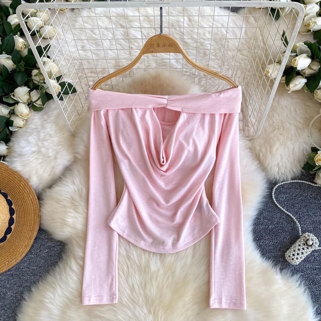 Off-Shoulder Cutout Long-Sleeve Top