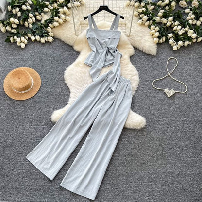 Sleeveless Crop Top & Wide-Leg Pants Set