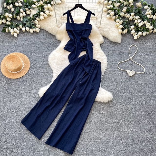 Sleeveless Crop Top & Wide-Leg Pants Set