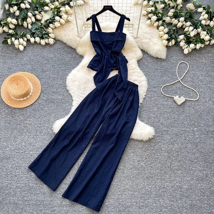 Sleeveless Crop Top & Wide-Leg Pants Set