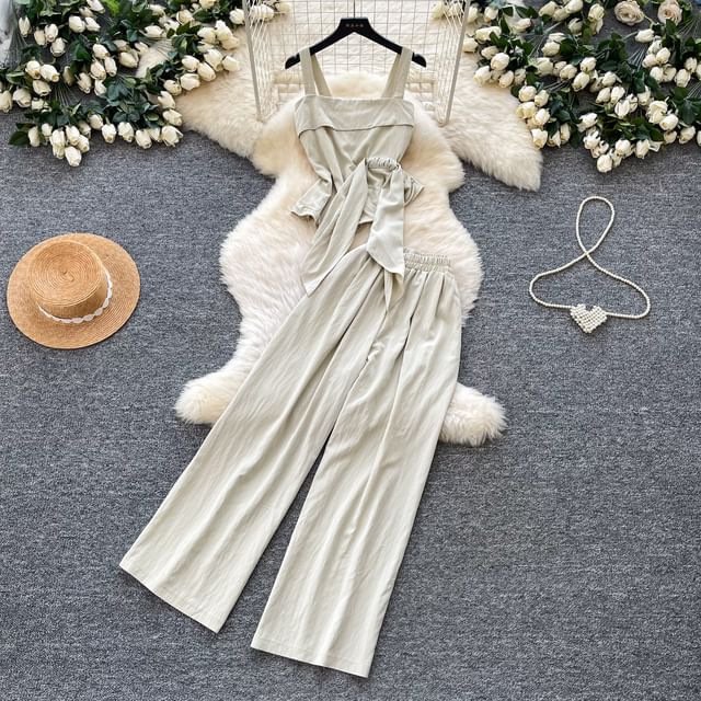Sleeveless Crop Top & Wide-Leg Pants Set