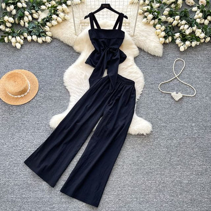 Sleeveless Crop Top & Wide-Leg Pants Set