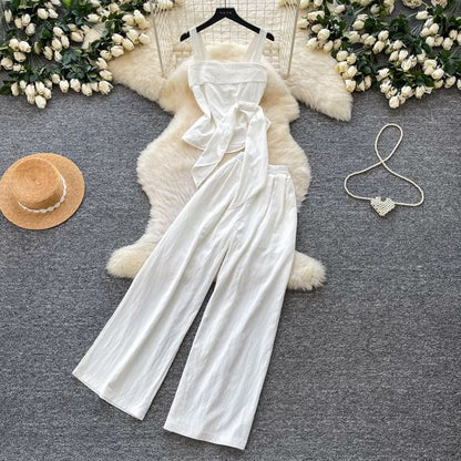 Sleeveless Crop Top & Wide-Leg Pants Set