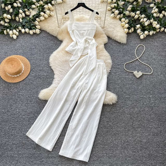 Sleeveless Crop Top & Wide-Leg Pants Set