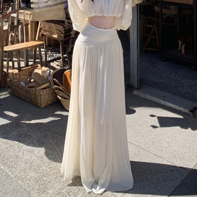Ruched Cropped Blouse & Maxi A-Line Skirt Set