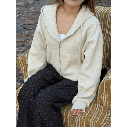Cropped Zip-Up Plain Hoodie