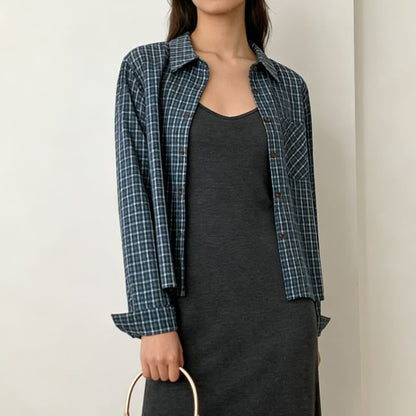 Pocketed Plaid Long-Sleeve Shirt