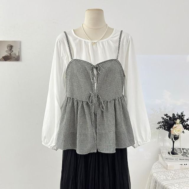 Flowy Camisole and Top Set with Tie Front and Round Neck