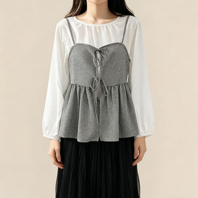 Flowy Camisole and Top Set with Tie Front and Round Neck