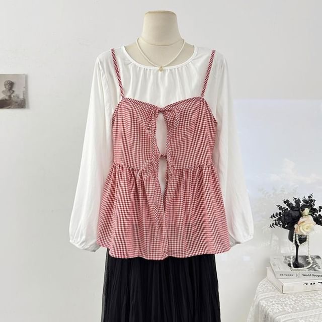 Flowy Camisole and Top Set with Tie Front and Round Neck
