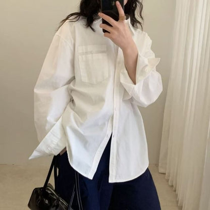 Solid Button-Up Shirt with Long Sleeves and Classic Collar