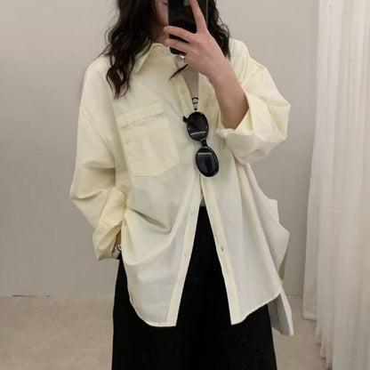Solid Button-Up Shirt with Long Sleeves and Classic Collar