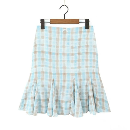 Spaghetti Strap V-Neck Plaid Crop Camisole Top / Mid Rise Plaid Mermaid Skirt
