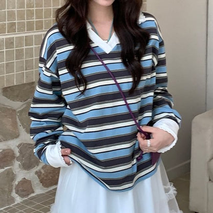 Collared Striped Sweatshirt
