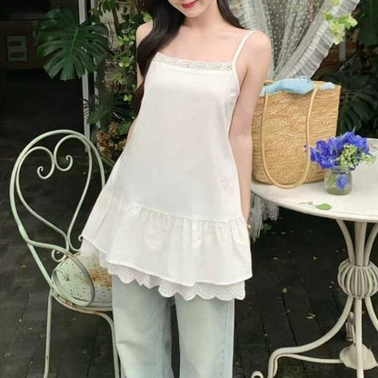 Plain Ruffle Lace Trim Camisole Top