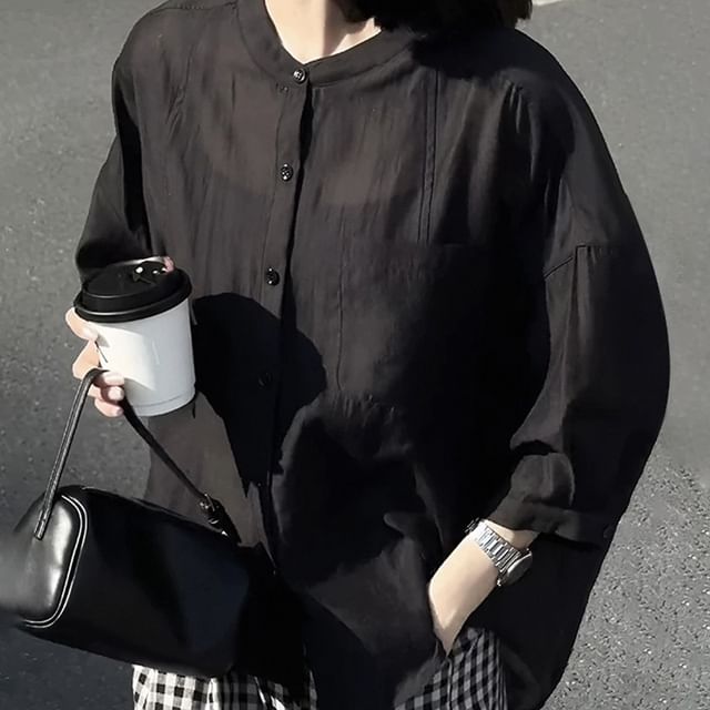 Sheer 3/4-Sleeve Collared Top