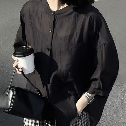 Sheer 3/4-Sleeve Collared Top