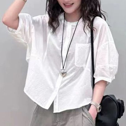 Sheer 3/4-Sleeve Collared Top