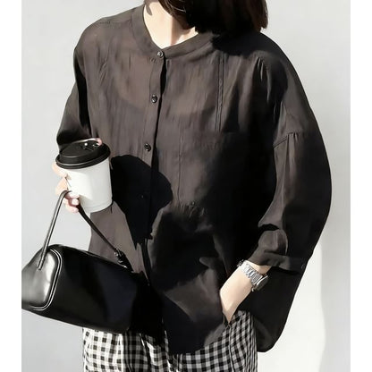 Sheer 3/4-Sleeve Collared Top