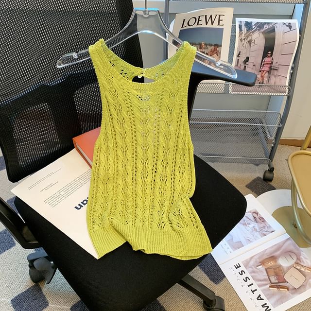 Pointelle Knit Crew-Neck Tank