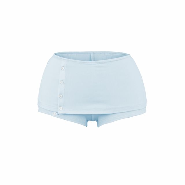 Long-Sleeve Buttoned Tee with Hot Pants