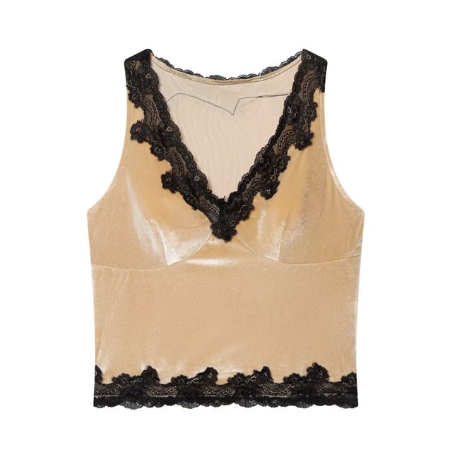 Lace-Trim V-Neck Cropped Tee