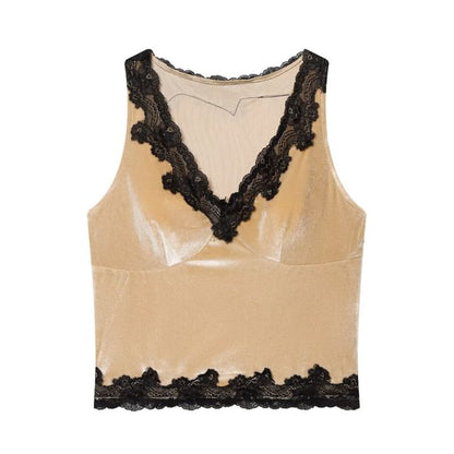Lace-Trim V-Neck Cropped Tee