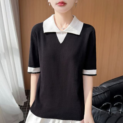 Two Tone Short-Sleeve Knit Polo