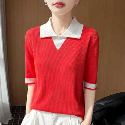 Two Tone Short-Sleeve Knit Polo
