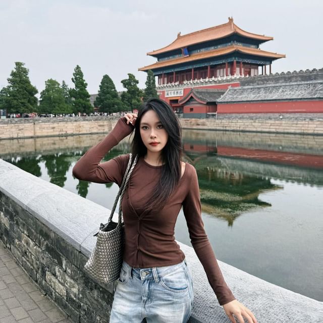 Crew-Neck Tee and Shirred Camisole Set
