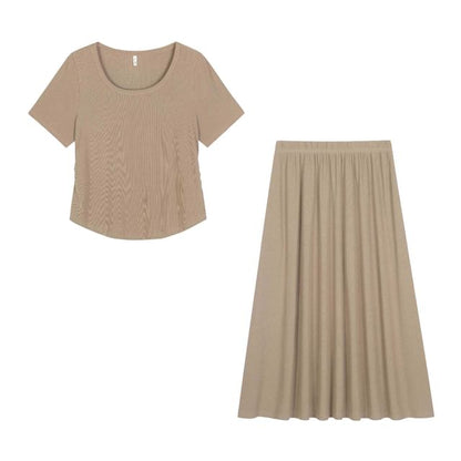Scoop Neck Tee & High Waist Maxi Skirt Set