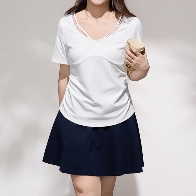 V-Neck Ruched Short-Sleeve Tee