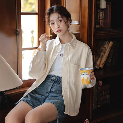 Denim Long-Sleeve Button-Up Shirt