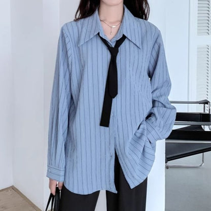 Striped Button-Up Shirt with Necktie Set