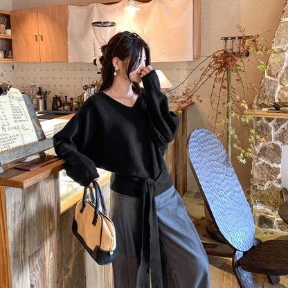 Tie-Waist V-Neck Sweater