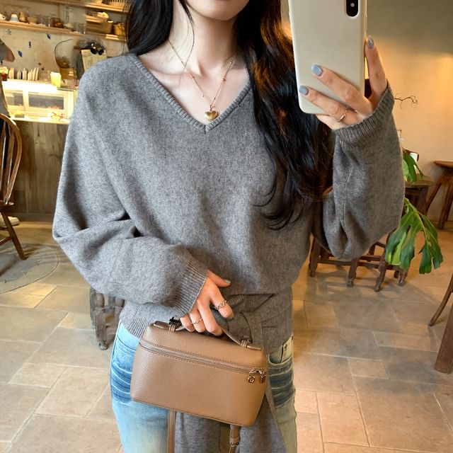 Tie-Waist V-Neck Sweater