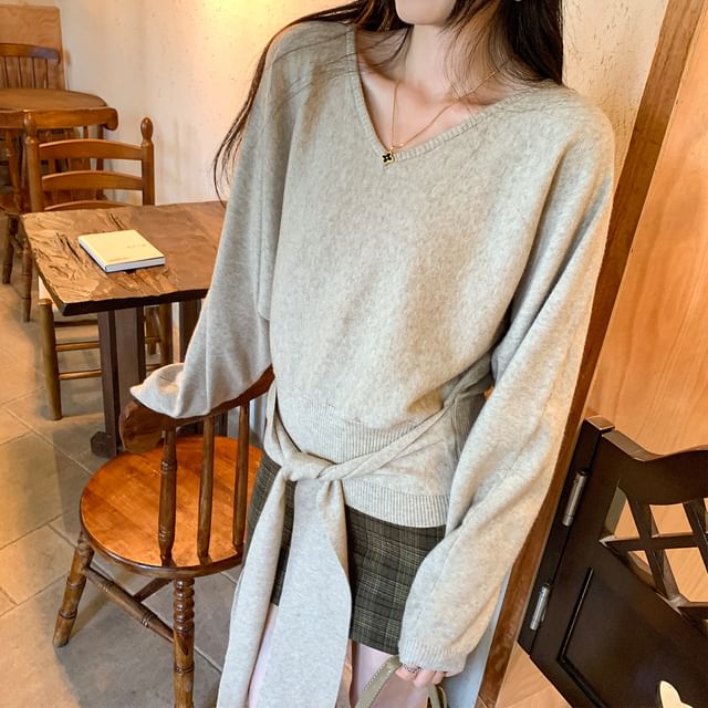 Tie-Waist V-Neck Sweater