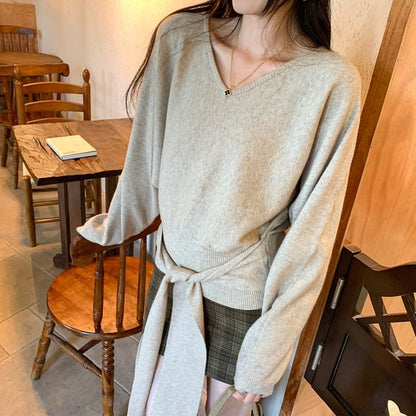 Tie-Waist V-Neck Sweater