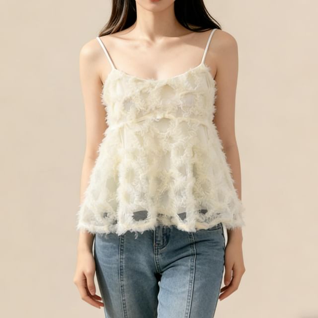 Spaghetti Strap Scoop Neck Ruffle Camisole