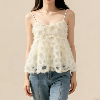 Spaghetti Strap Scoop Neck Ruffle Camisole