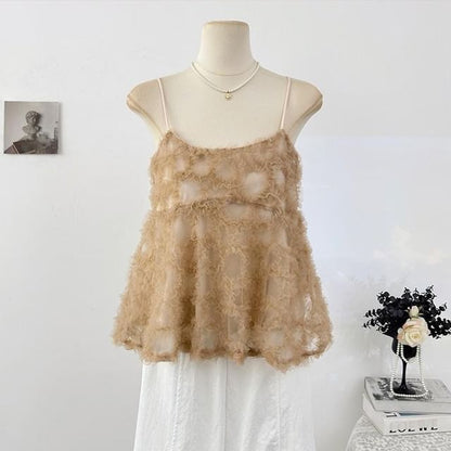 Spaghetti Strap Scoop Neck Ruffle Camisole