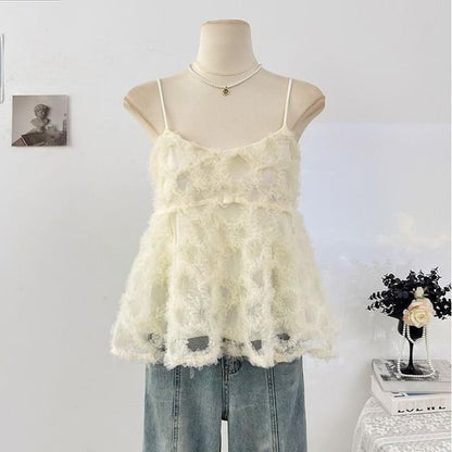Spaghetti Strap Scoop Neck Ruffle Camisole