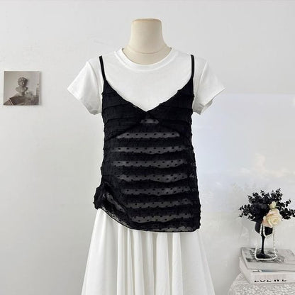 Ruffle-Trimmed V-Neck Camisole & Short-Sleeve Tee Set