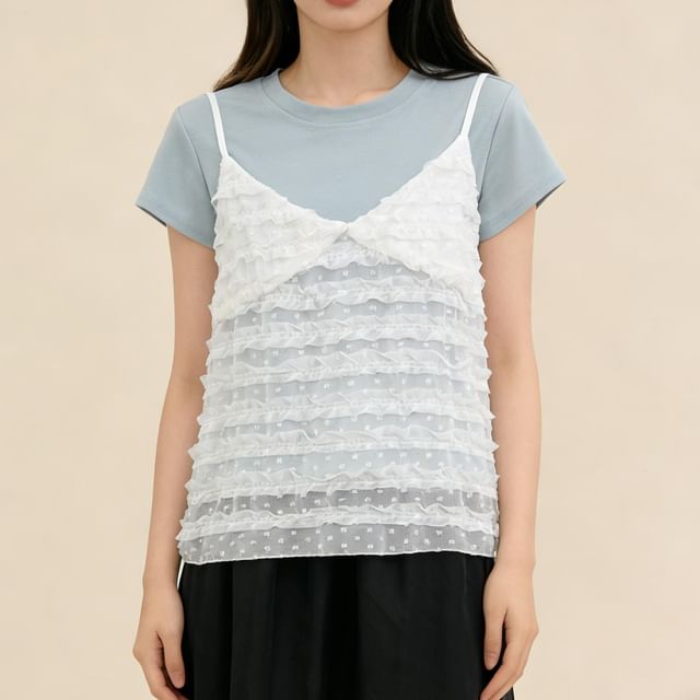 Ruffle-Trimmed V-Neck Camisole & Short-Sleeve Tee Set