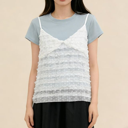 Ruffle-Trimmed V-Neck Camisole & Short-Sleeve Tee Set