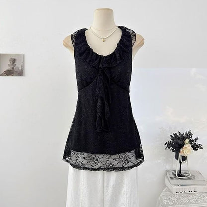 Halter V-Neck Lace Ruffle Camisole