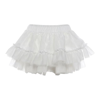 Strapless Beaded Lace Top & Ruffle Mesh Mini Skirt Set