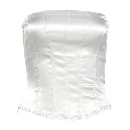 Plain Crop Corset Tube Top / Mid Rise Tiered Lace Mini Pencil Skirt