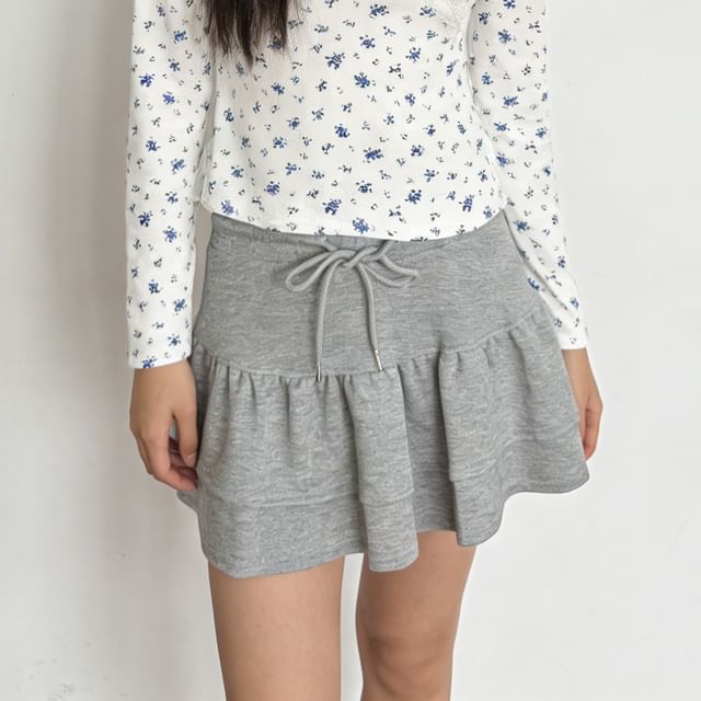Drawstring Waist Plain Mini A-Line Skirt