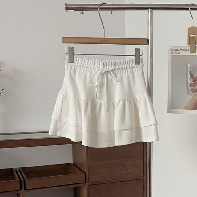 Drawstring Waist Plain Mini A-Line Skirt